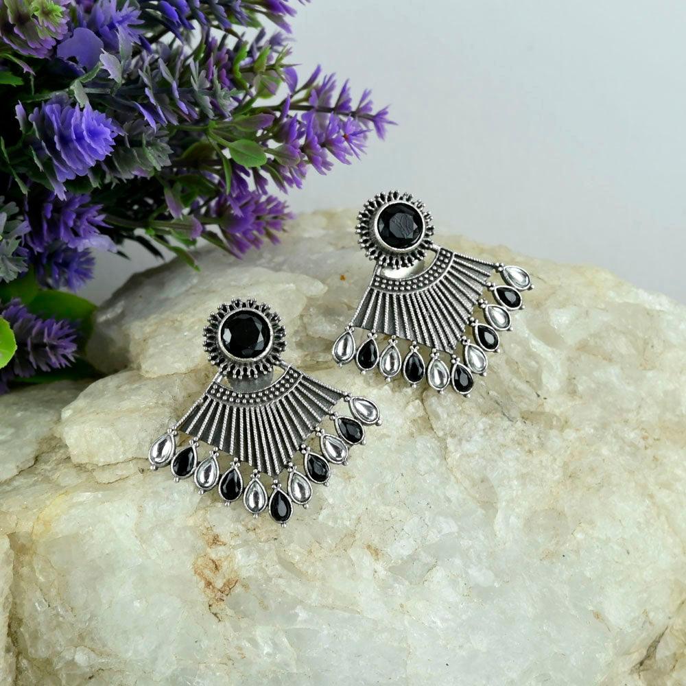 Oxidized Silver Plated Stud Earring - Sarichka Fashion