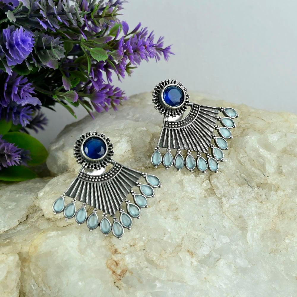 Oxidized Silver Plated Stud Earring - Sarichka Fashion