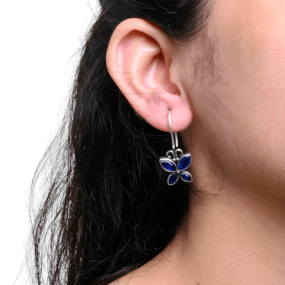 Oxidized 925 Silver Plated Daily Wear Hook Earrings - Sarichka Fashion