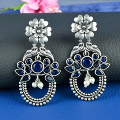 Stone & Pearls Oxidized Silver Plated Dangler Earring Partywear - Sarichka Fashion