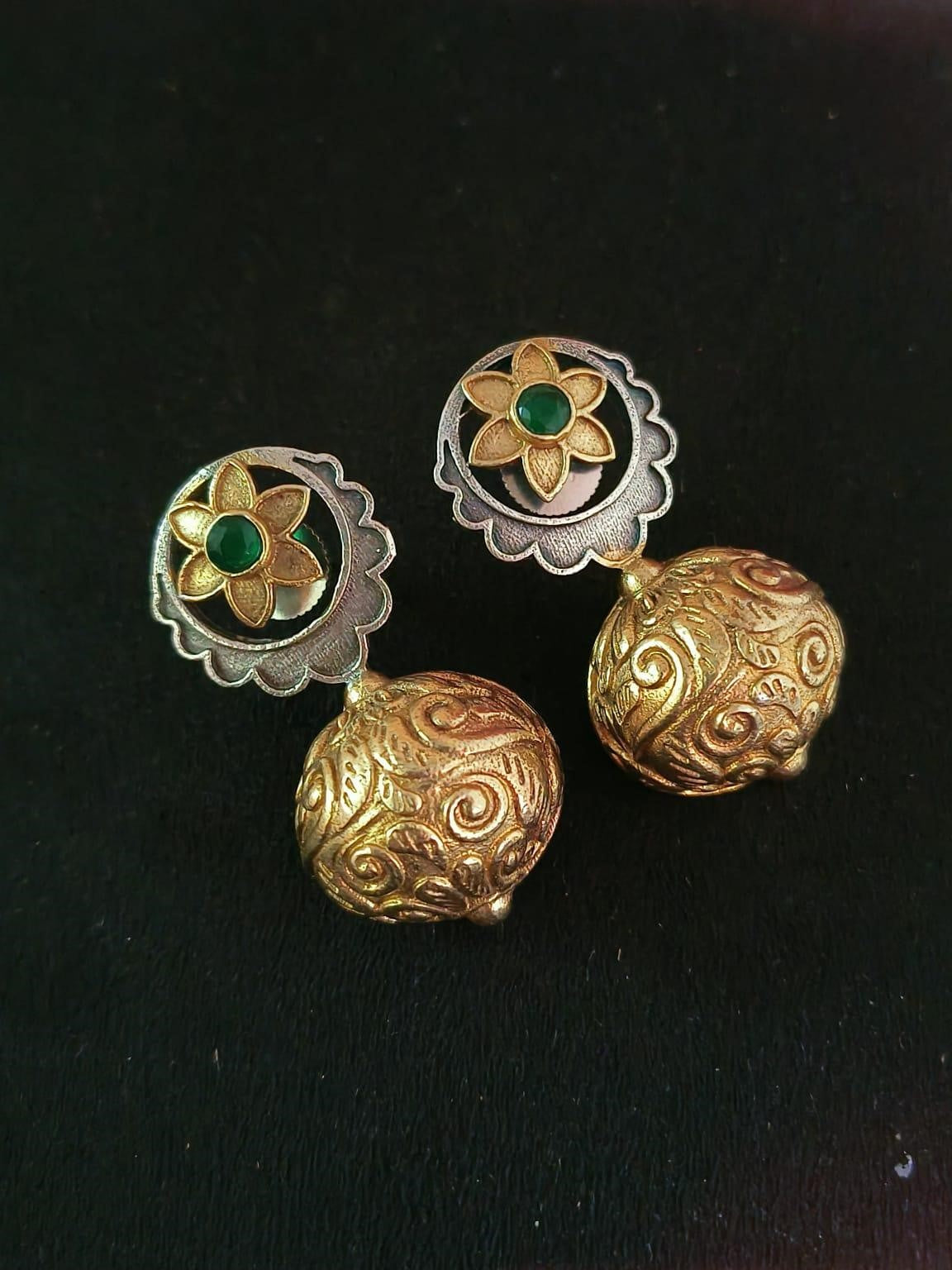 Brass Ball Oxidized Dangler Earrings | AMOLA
