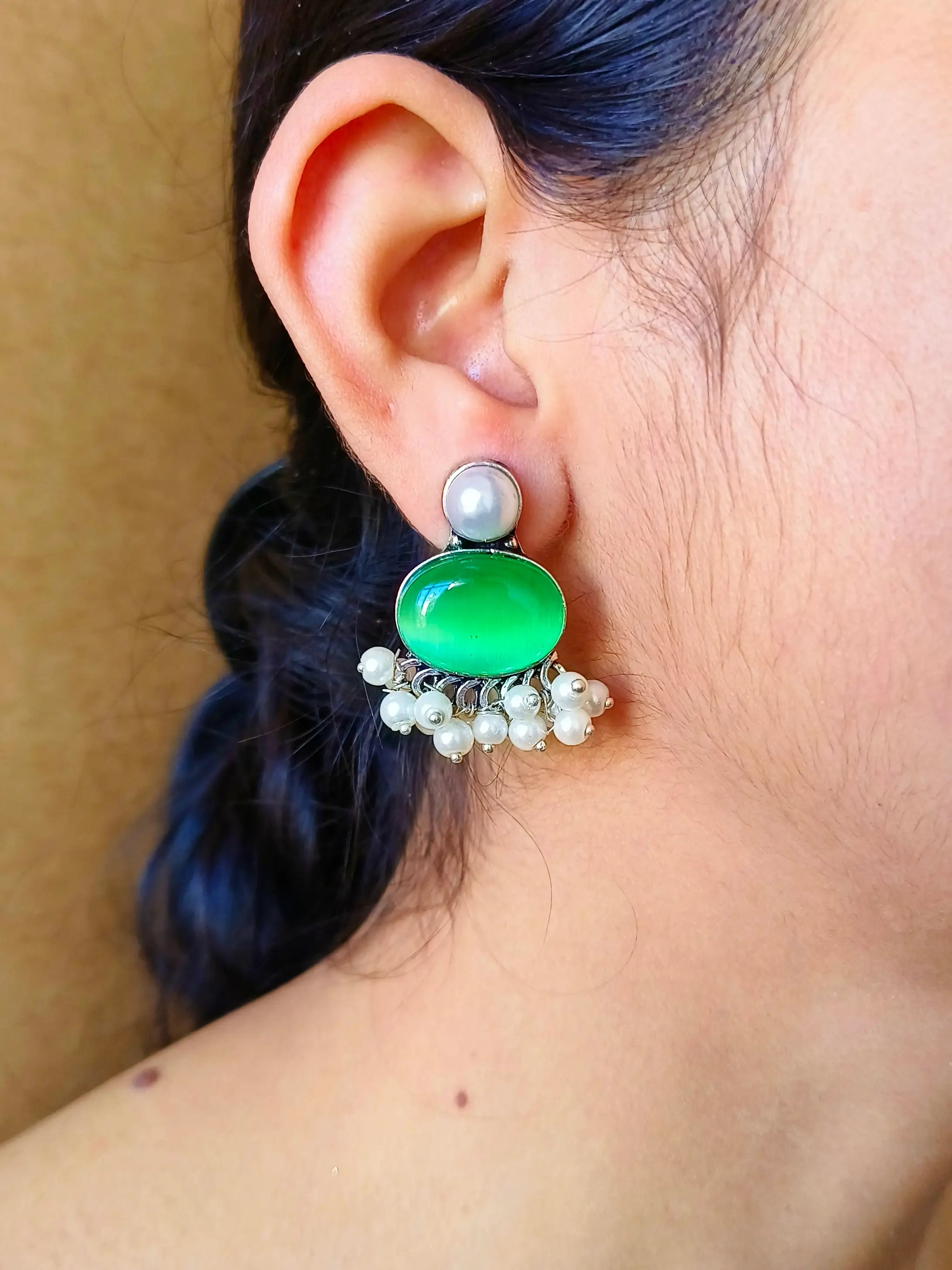 Casual Wear German Silver Oxidised Stud Earrings with Elegant Design | Sarichka