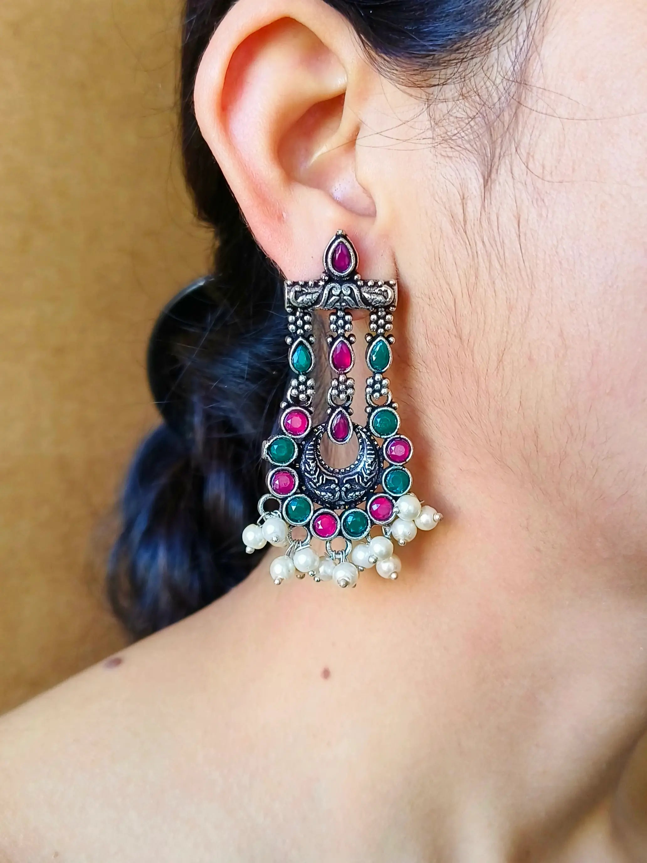 Elegant Oxidised German Silver Dangler Earrings – Timeless & Stylish | Sarichka