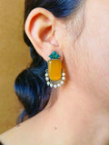 German Silver Monalisa Stud Earrings with Pearl Drops Elegance | Sarichka