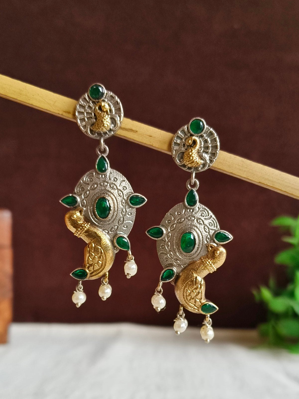 Peacock Oxidised Pearl Jhumki | AMOLA