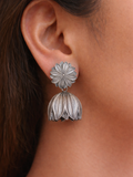 Floral  Oxidized Lotus Jhumka Earrings | AMOLA