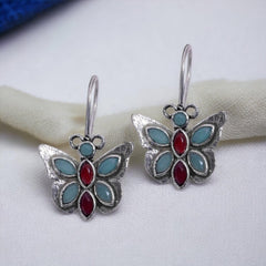 Oxidized Silver Replica Butterfly Daily Wear Hook Earring - Sarichka Fashion