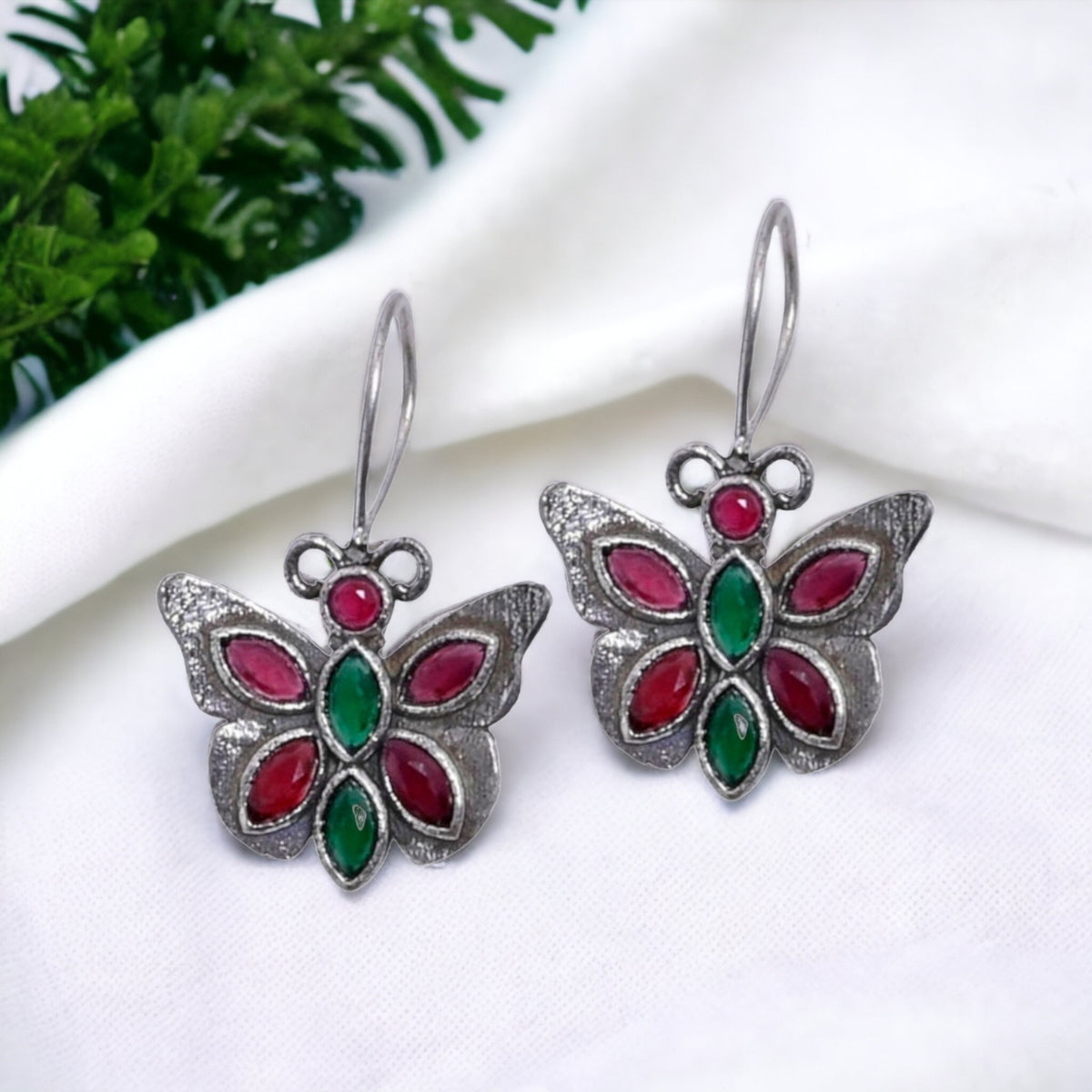 Silver Plated Oxidized Butterfly Hook Earring | AMOLA