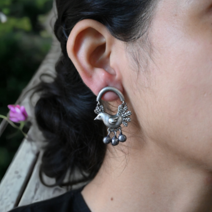 Chirpy Sparrow Silver Danglers for Daily Glam | Sarichka Fashion