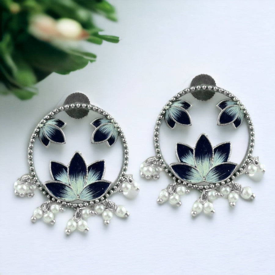 Lotus Style Oxidised Enamel Earrings | Sarichka