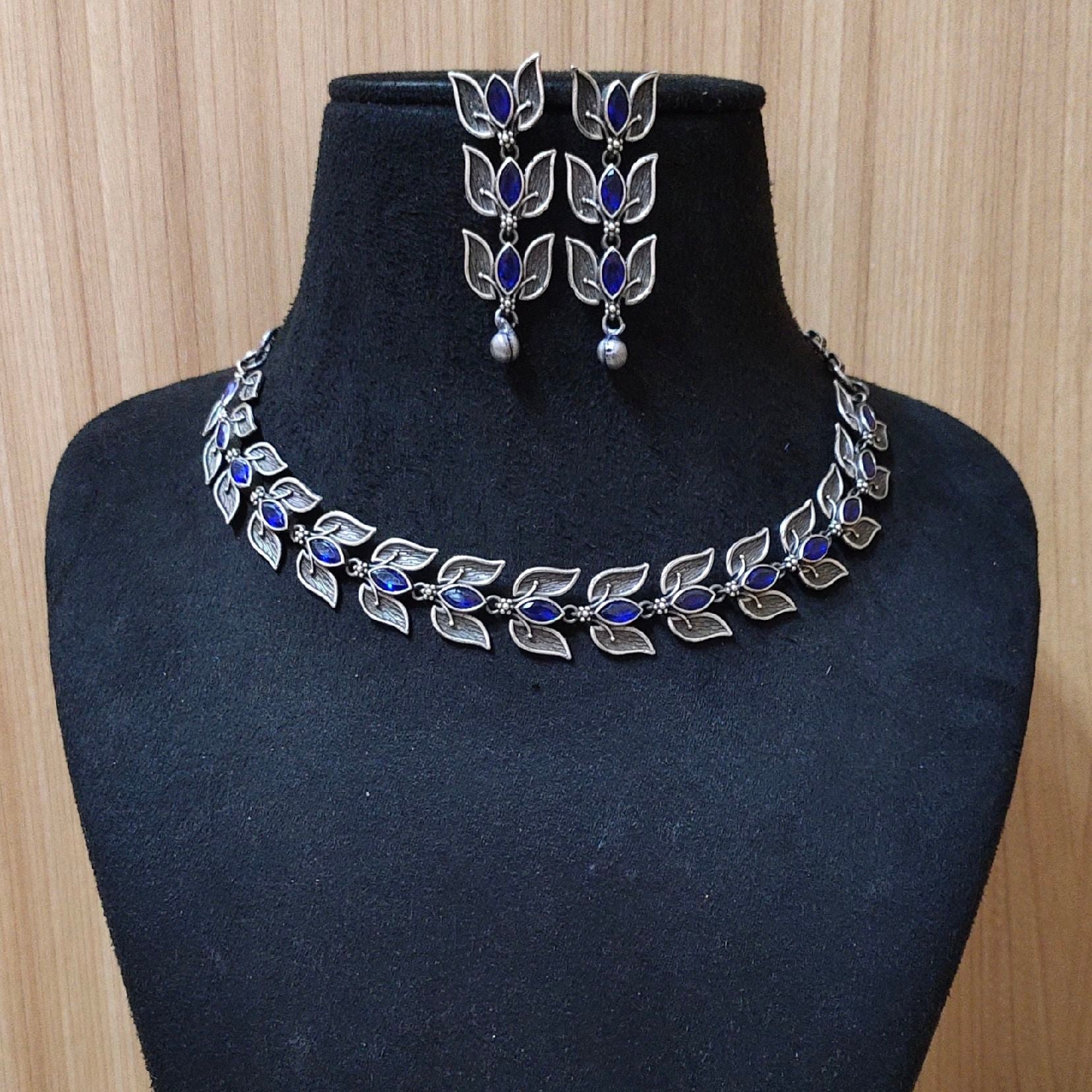 Silver Look Leaf Necklace with Dangler Earrings | Sarichka Fashion