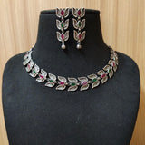 Silver Look Leaf Necklace with Dangler Earrings | Sarichka Fashion