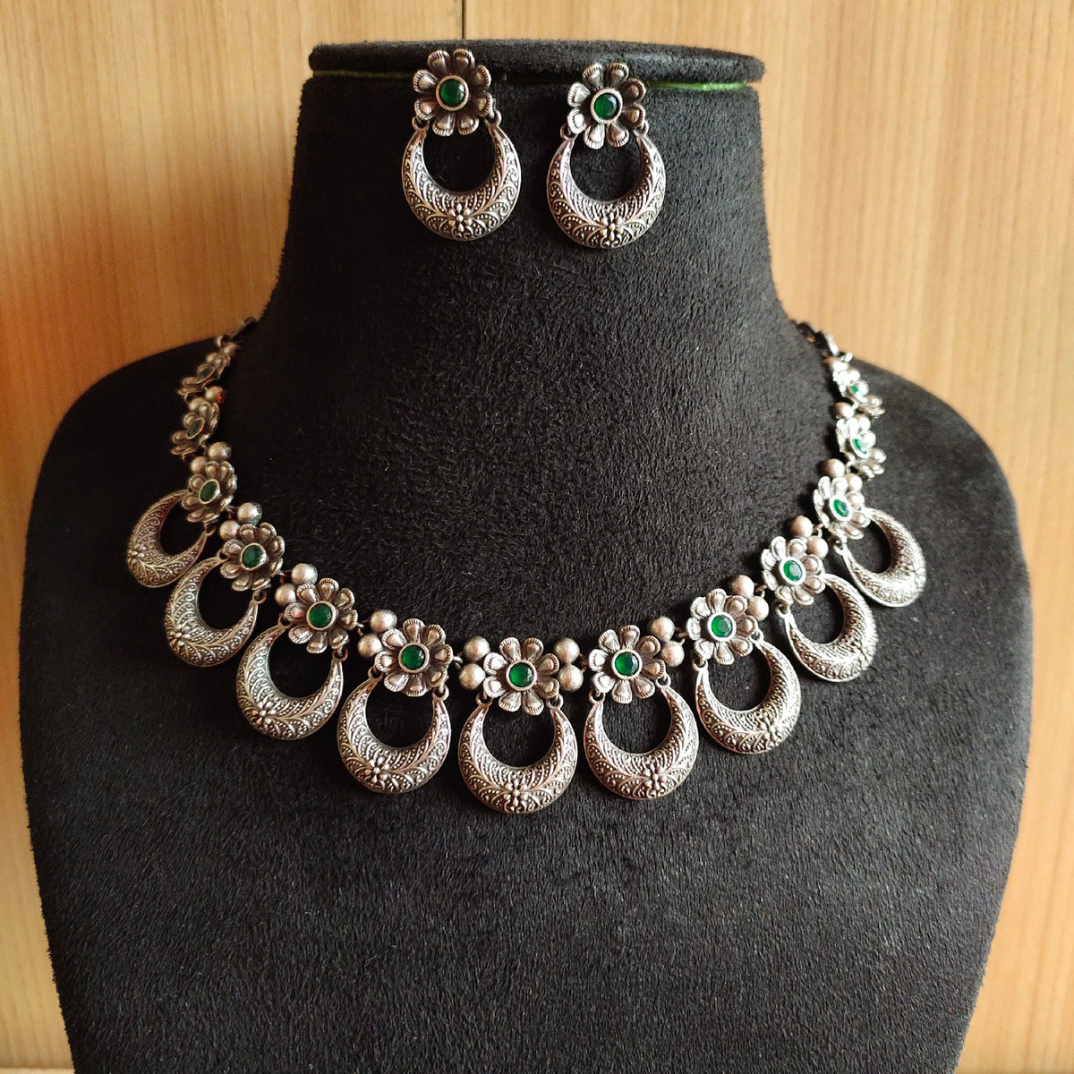 925 Silver Half-Moon Floral Necklace Set | Sarichka Fashion