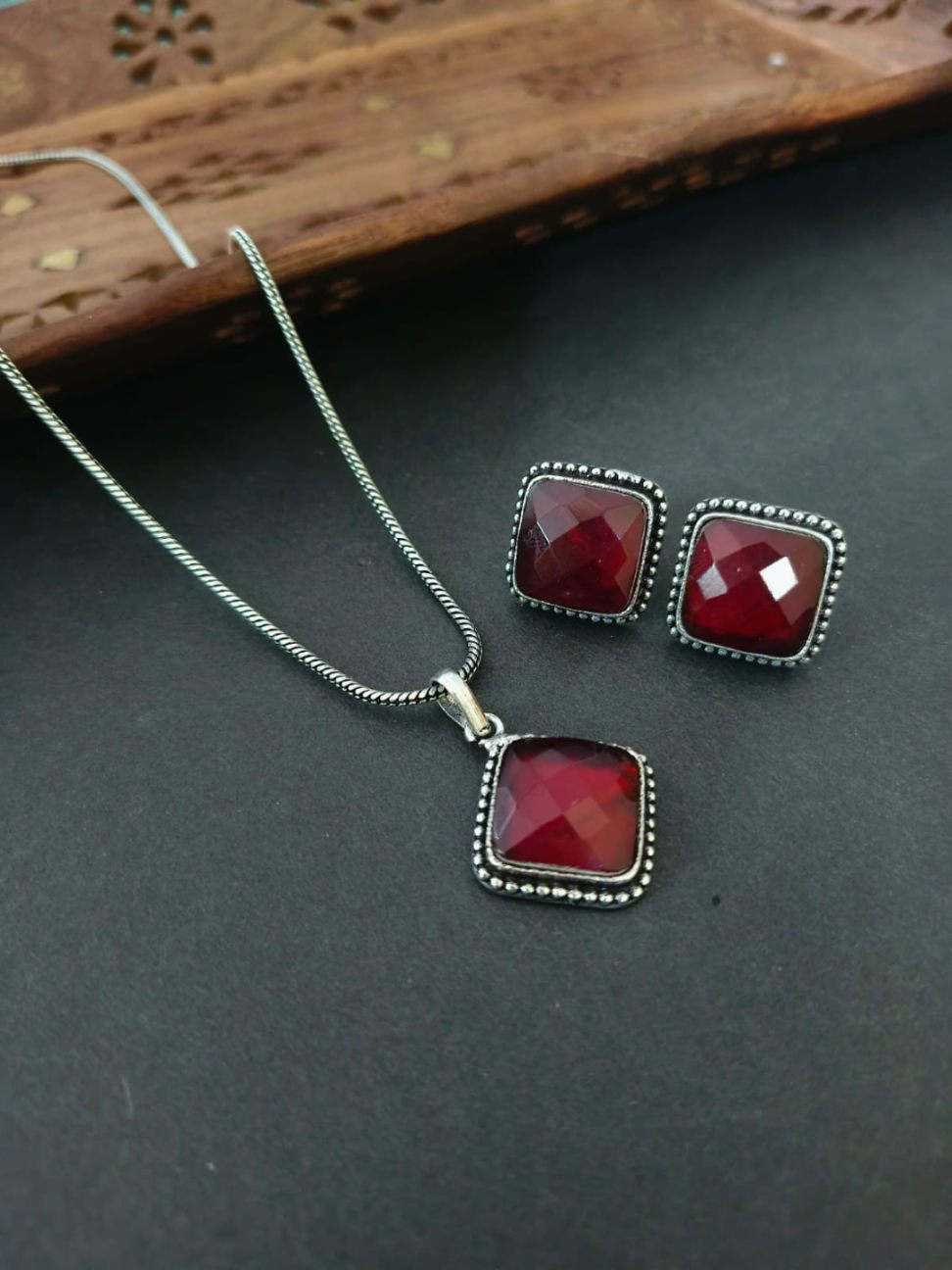 oxidised Daily Wear Chain Pendant Set | Sarichka