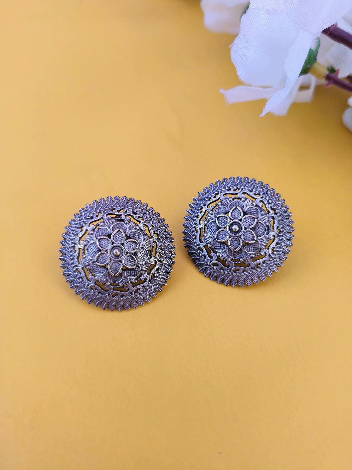 Floral Oxidised Stud Earrings | Sarichka