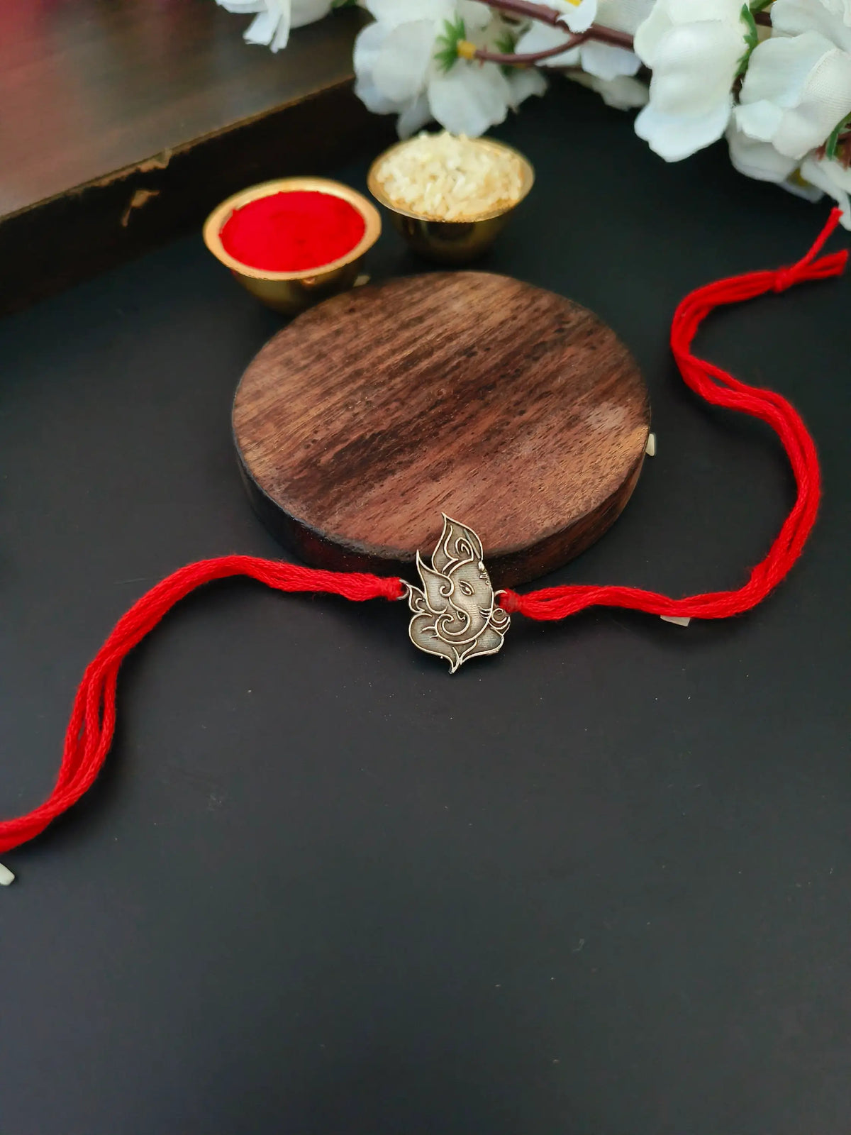 Silver Oxidised Ganesha Rakhi Blessings | AMOLA