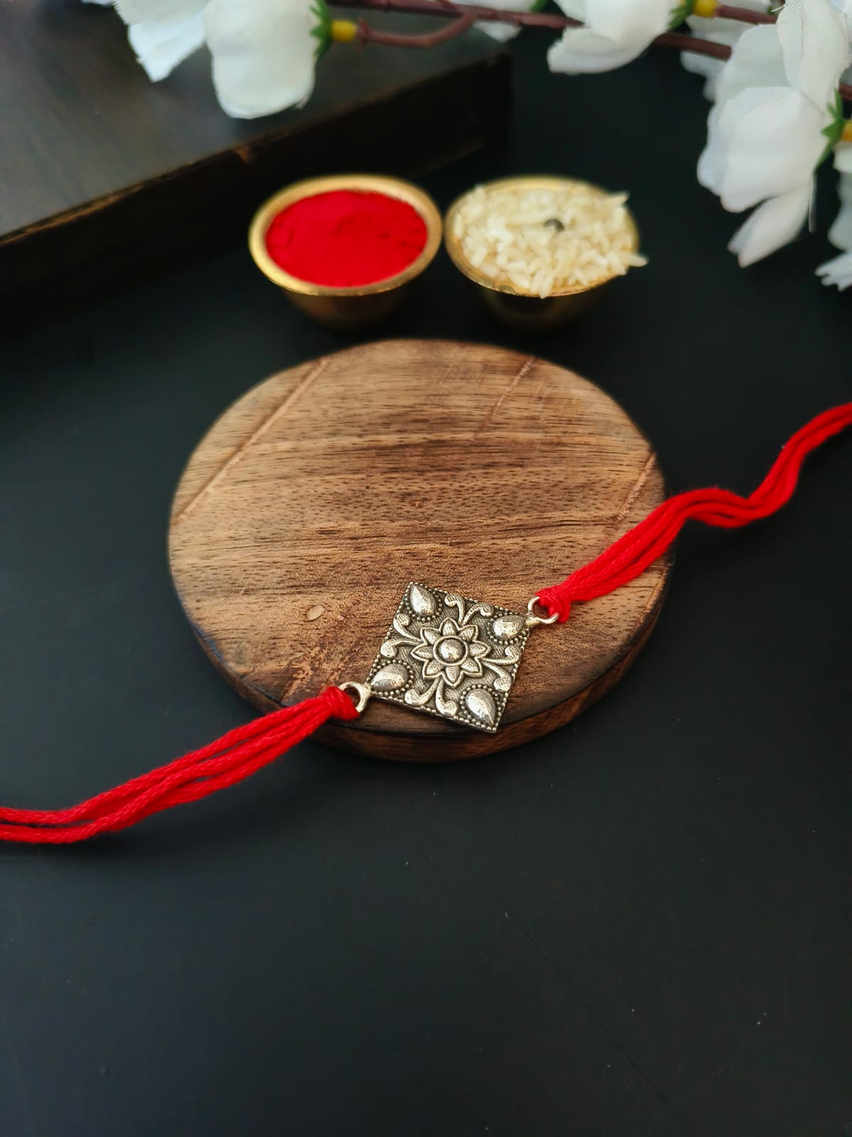 Oxidised Floral Square Rakhi Charm | AMOLA