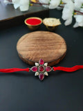 Red Stone Floral Oxidised Rakhi Design | AMOLA