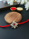 Antique Lotus Bhaiya Rakhi with Red Stone | AMOLA