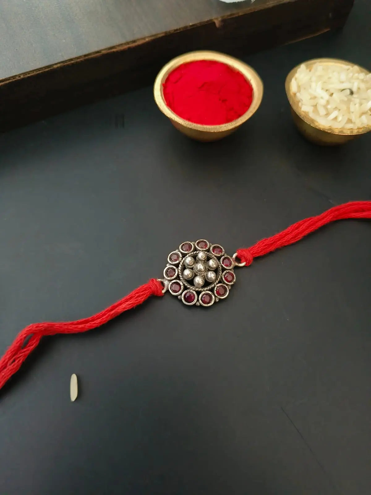 Traditional Oxidized Bhaiya Rakhi | Ruby Stone Charm | AMOLA