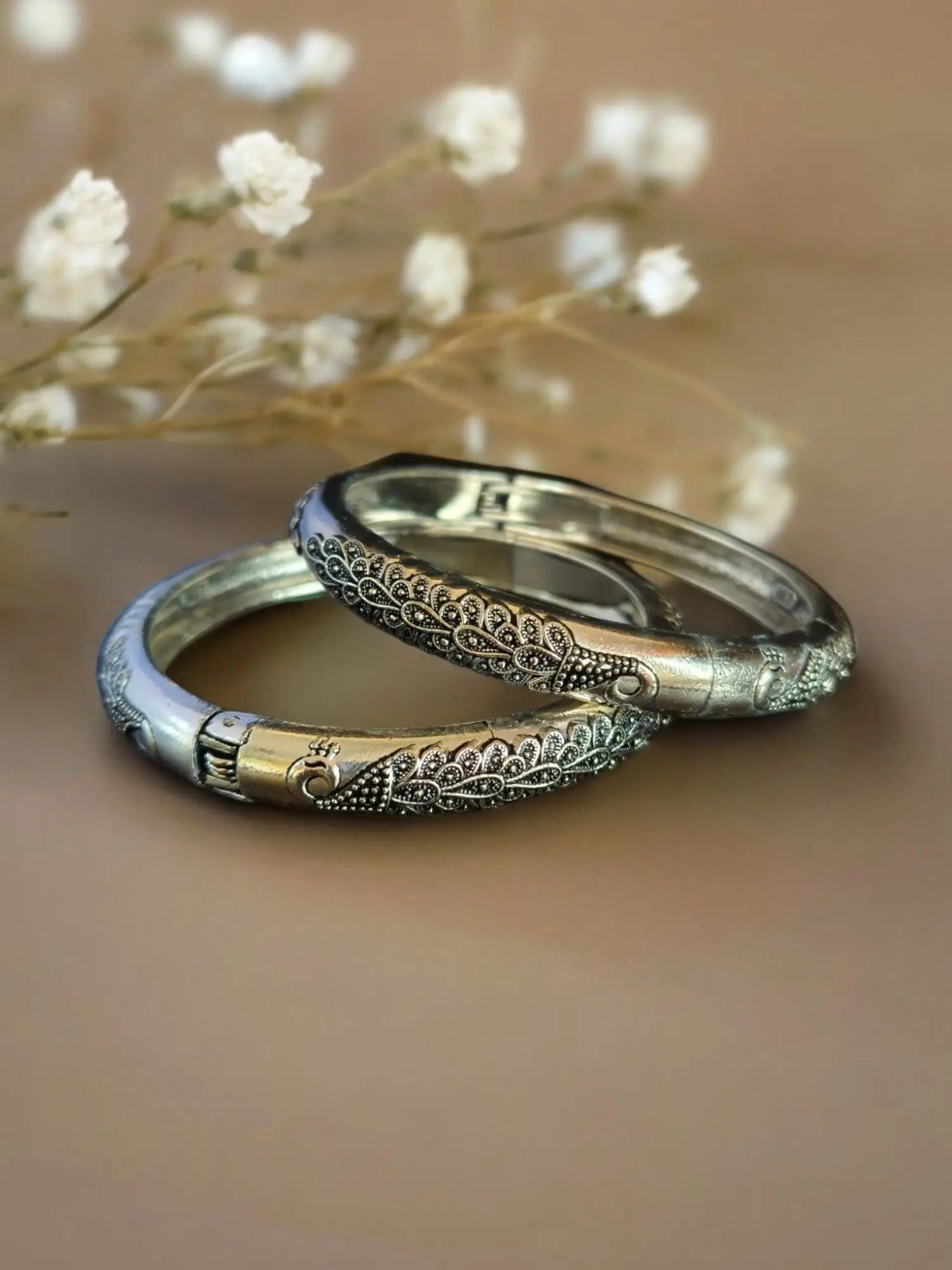 Antique Peacock Silver Kadas with Grace | Sarichka Fashion