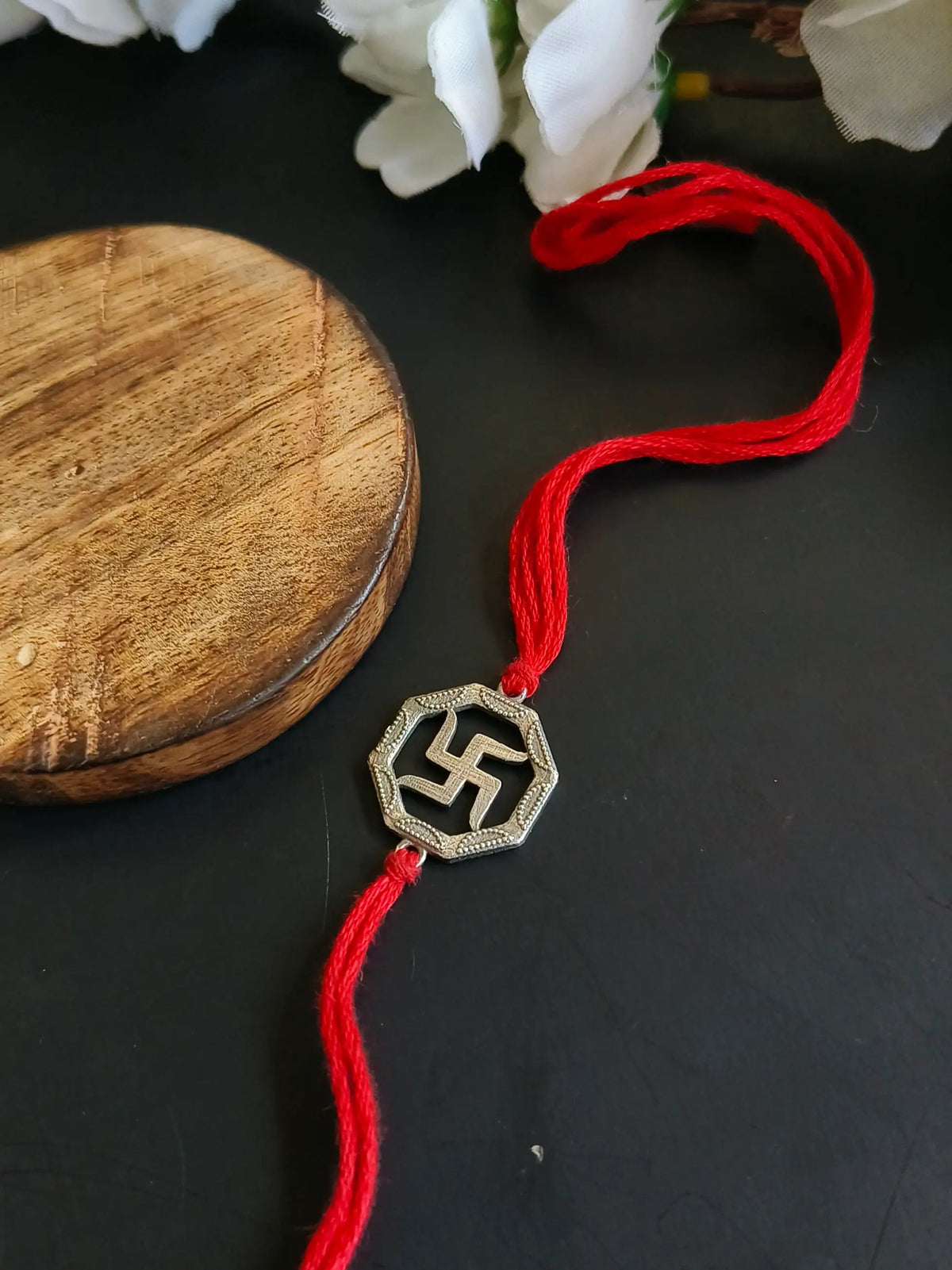 Antique Oxidised Swastik Charm Rakhi | AMOLA