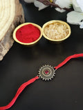 Vintage Silver-Tone Red Stone Rakhi Charm | AMOLA