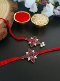 Oxidised Red Stone Bhaiya Bhabhi Rakhi Set | AMOLA