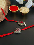 Silver Shine Red Stone Rakhi Combo | AMOLA