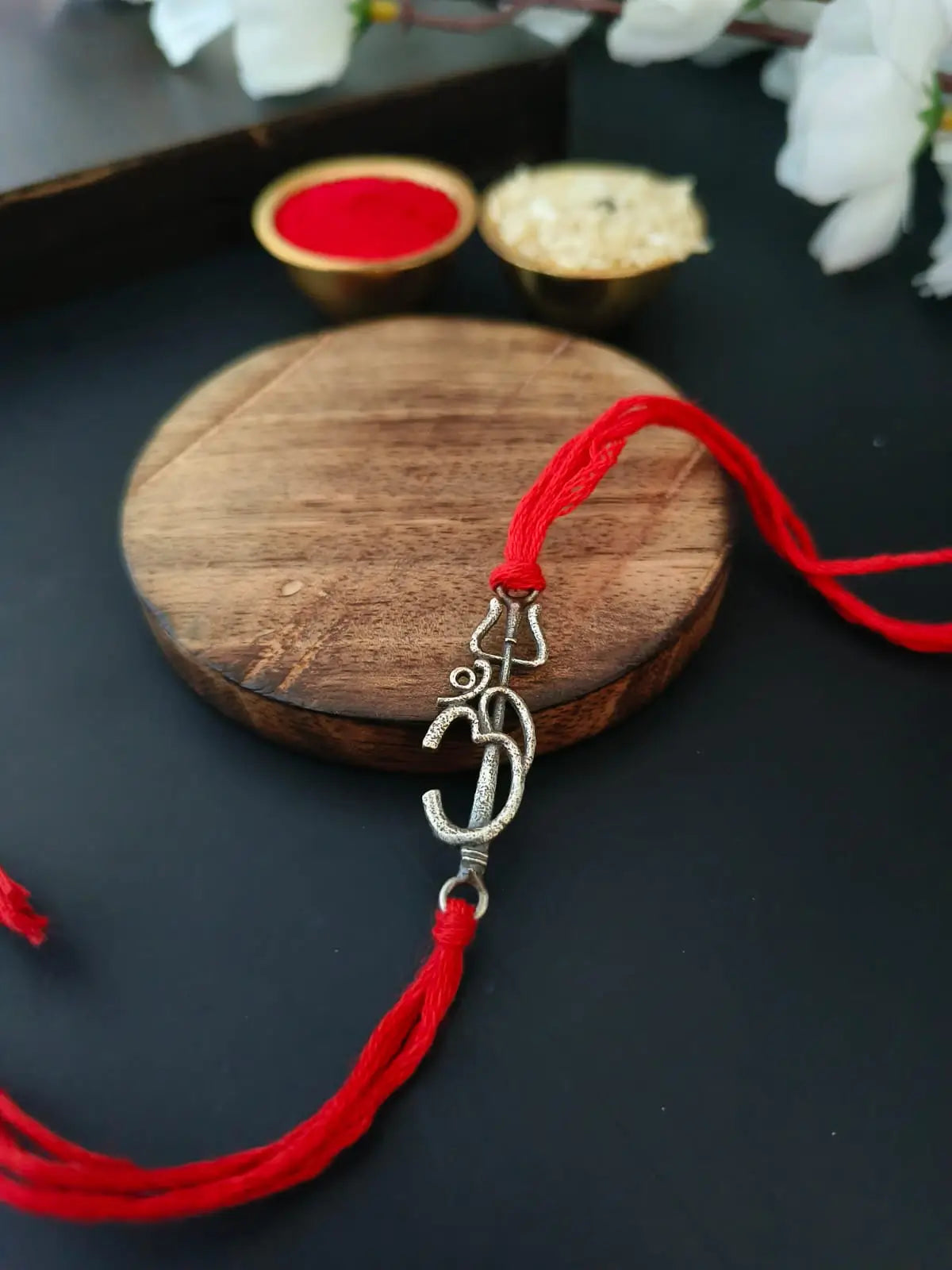 Silver Om Trishul Charm Rakhi Blessing | AMOLA