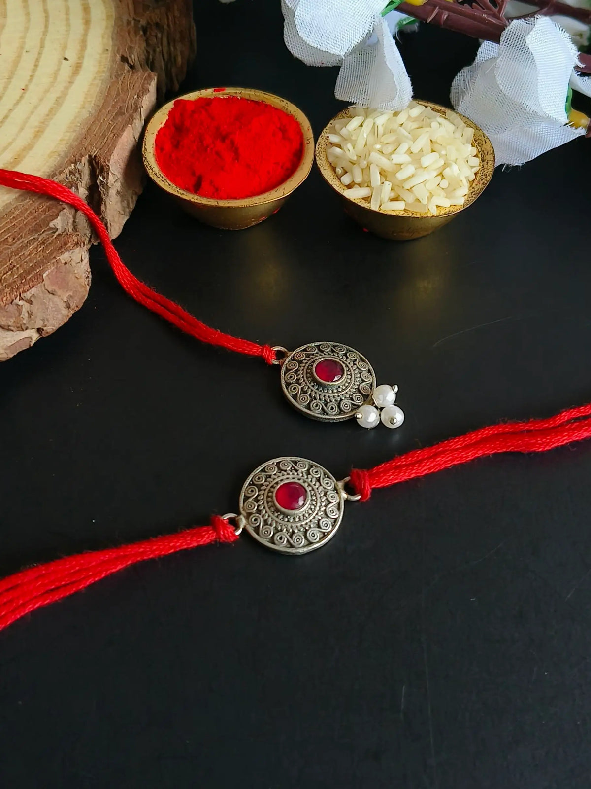 Silver-Toned Bhaiya Bhabhi Charm Rakhi | AMOLA