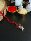 Oxidised Red Stone Bhabhi Rakhi with Pearls | AMOLA