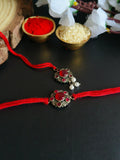 Oxidised Red Stone Bhaiya Bhabhi Rakhi Set | AMOLA