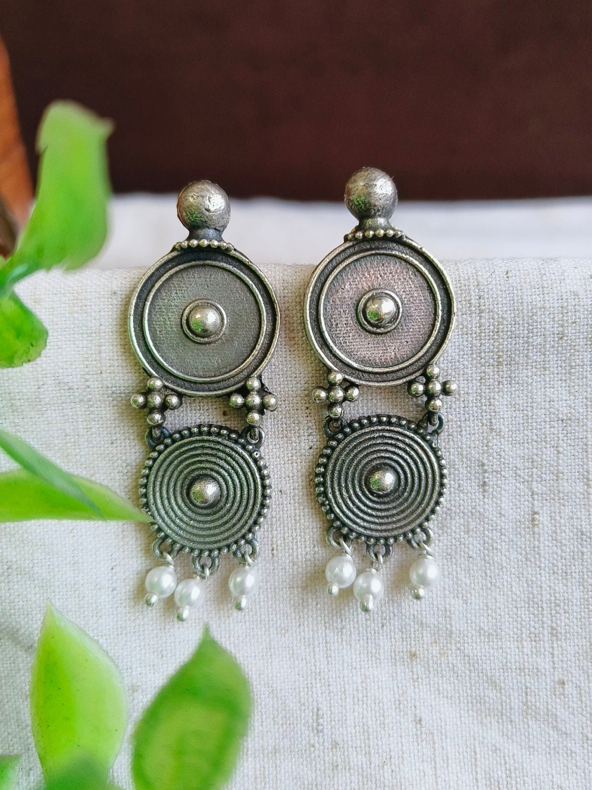 Vintage Charm Oxidised Button Danglers | Sarichka Fashion