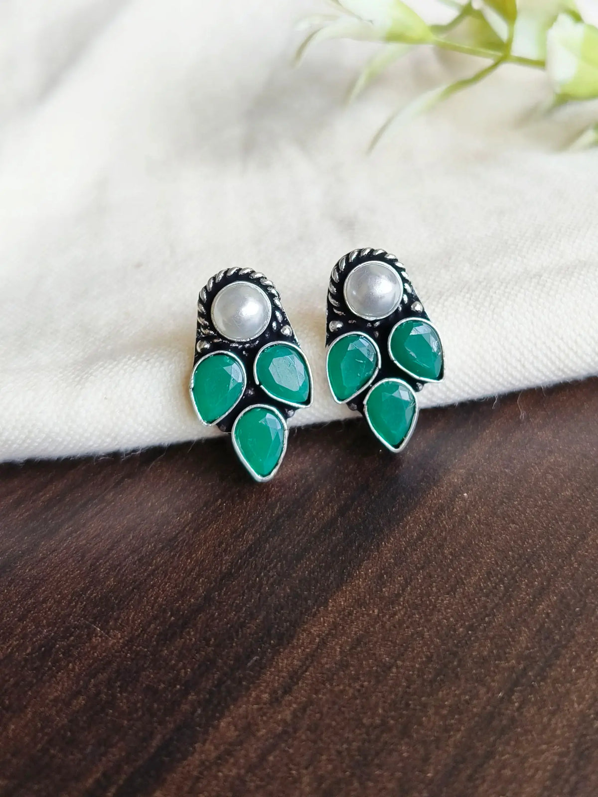 Brass Oxidised Stud Earrings for Daily Casual Wear | AMOLA