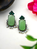 German Silver Monalisa Stud Earrings with Pearl Drops Elegance | Sarichka