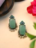 German Silver Monalisa Stud Earrings with Pearl Drops Elegance | Sarichka