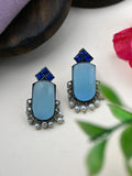 German Silver Monalisa Stud Earrings with Pearl Drops Elegance | Sarichka