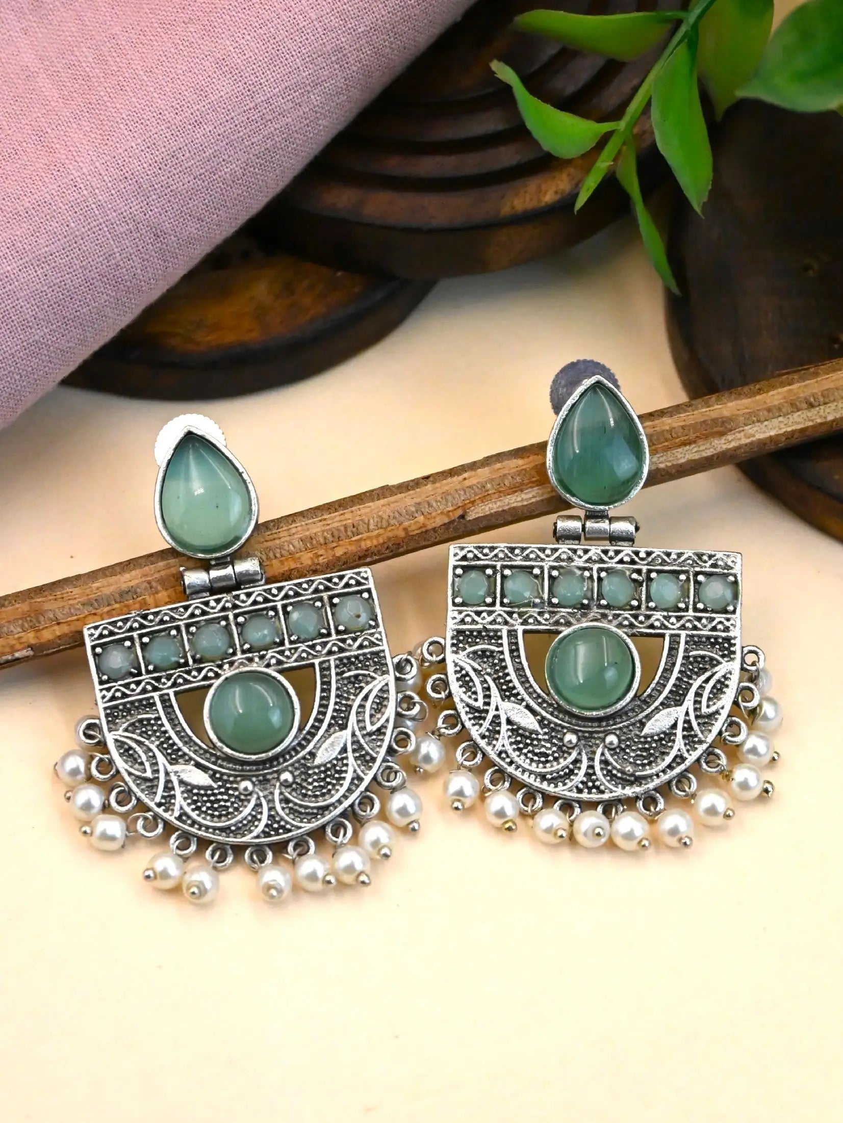 Antique Silver Pearl Dangler Earrings for Parties and Traditions | Sarichka