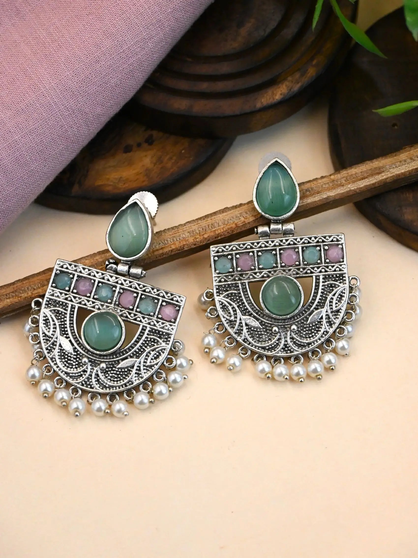 Antique Silver Pearl Dangler Earrings for Parties and Traditions | Sarichka