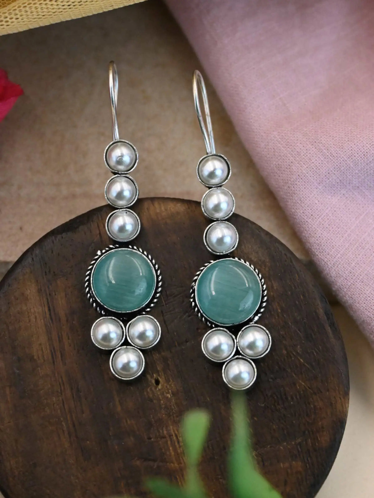 Oxidised Monalisa Pearl Hook Earrings for Casual Elegance | AMOLA