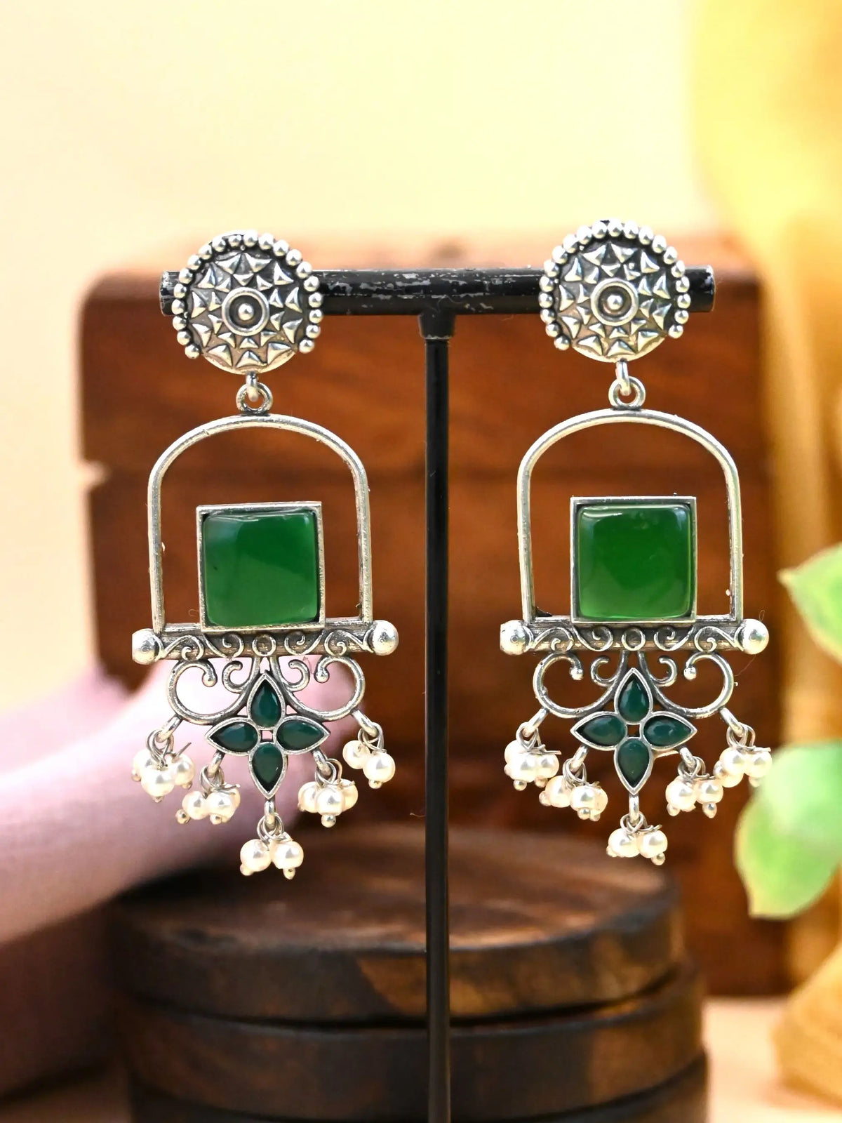 Antique Silver Pearl Dangler Earrings with Elegant Detailing | AMOLA