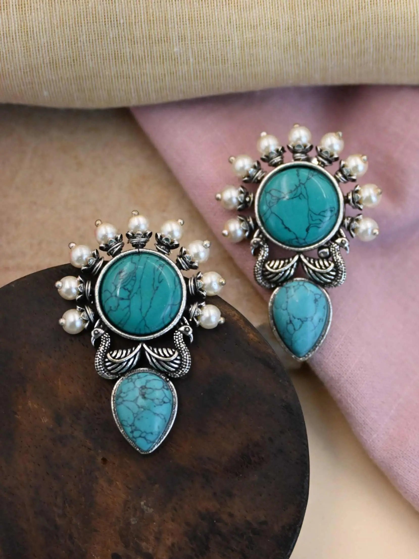 Antique Silver Monalisa Pearl Earrings for Navratri Festive Glam | Sarichka