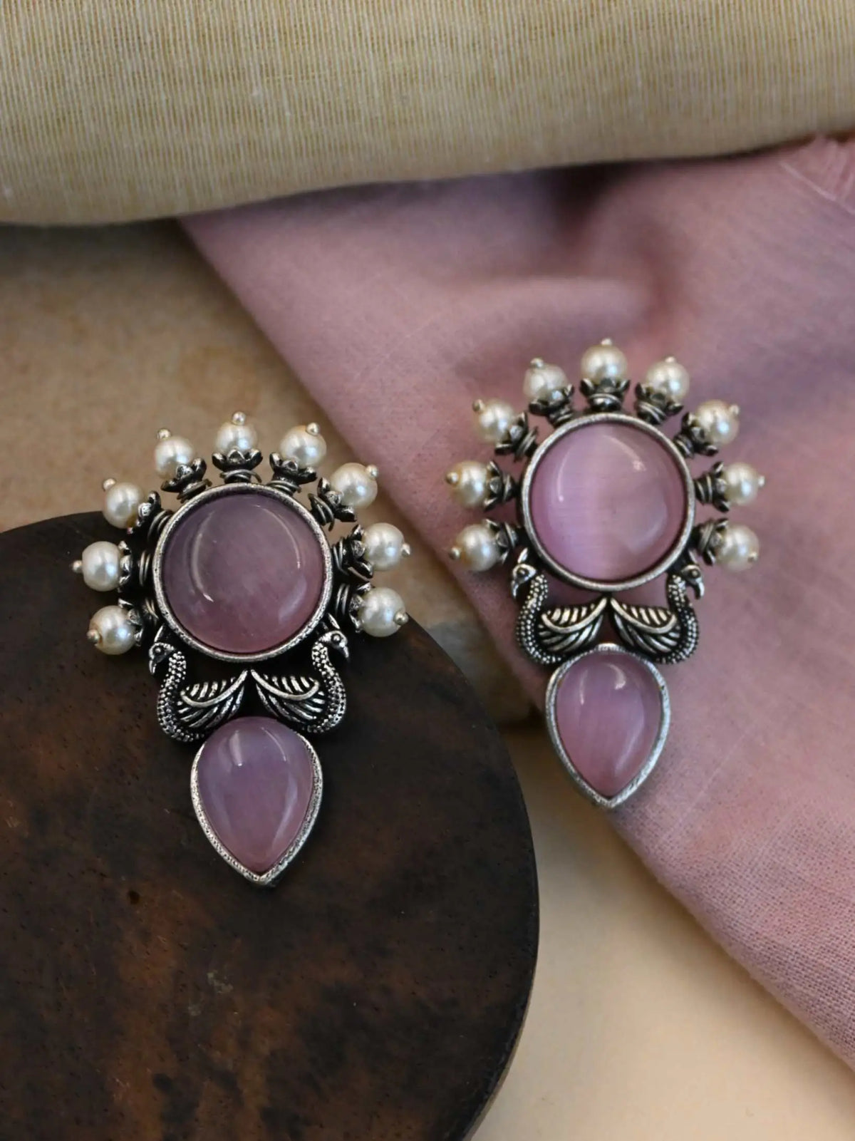 Antique Silver Monalisa Pearl Earrings for Navratri Festive Glam | AMOLA