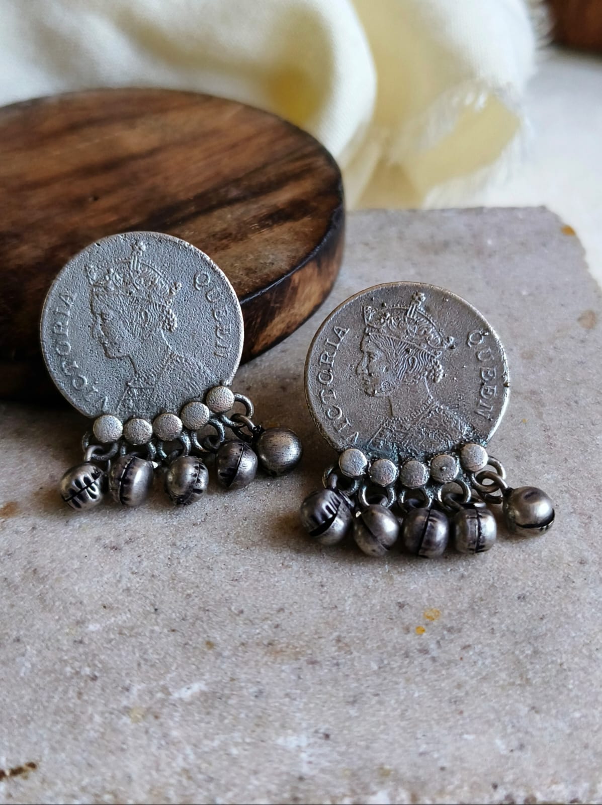 ✨ Antique Silver Coin Stud & Ring Set | Sarichka Fashion