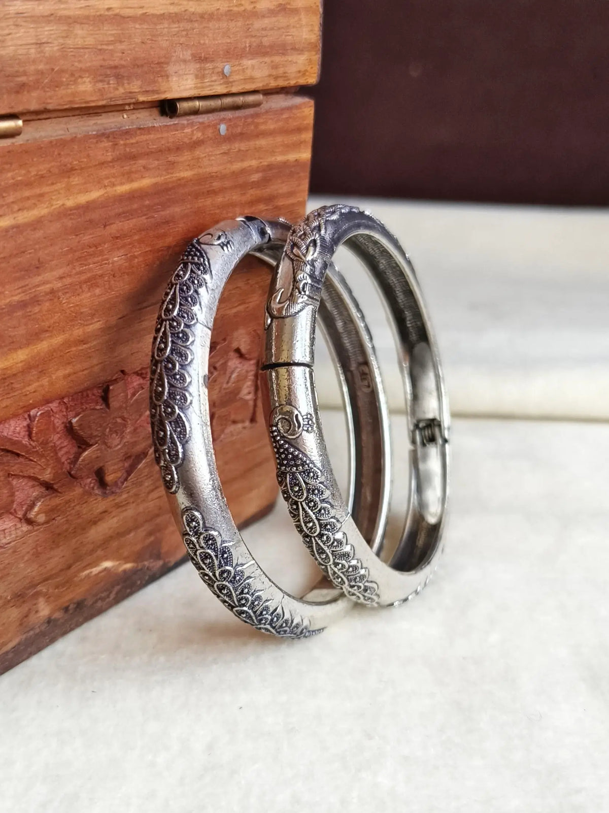 Antique Peacock Silver Kadas with Grace | Sarichka Fashion