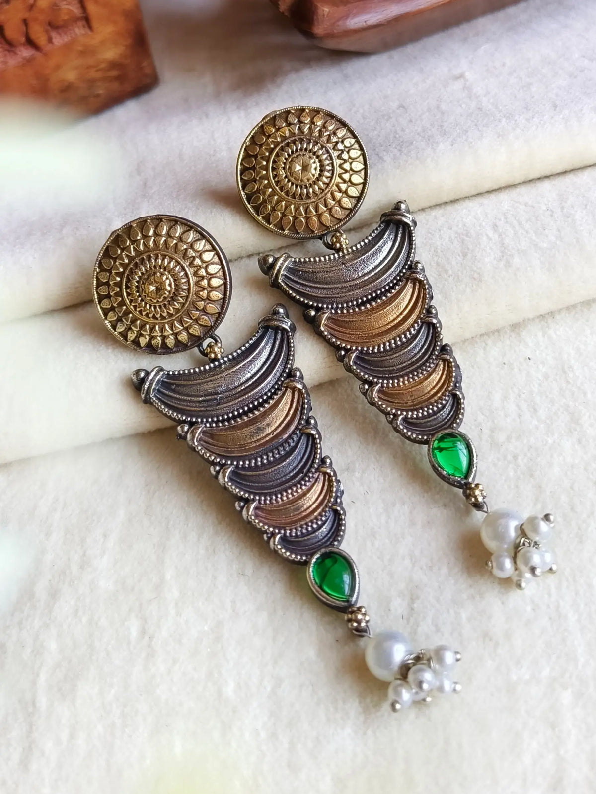 Two-Tone Dangler Earrings in Silver & Gold Finish | AMOLA