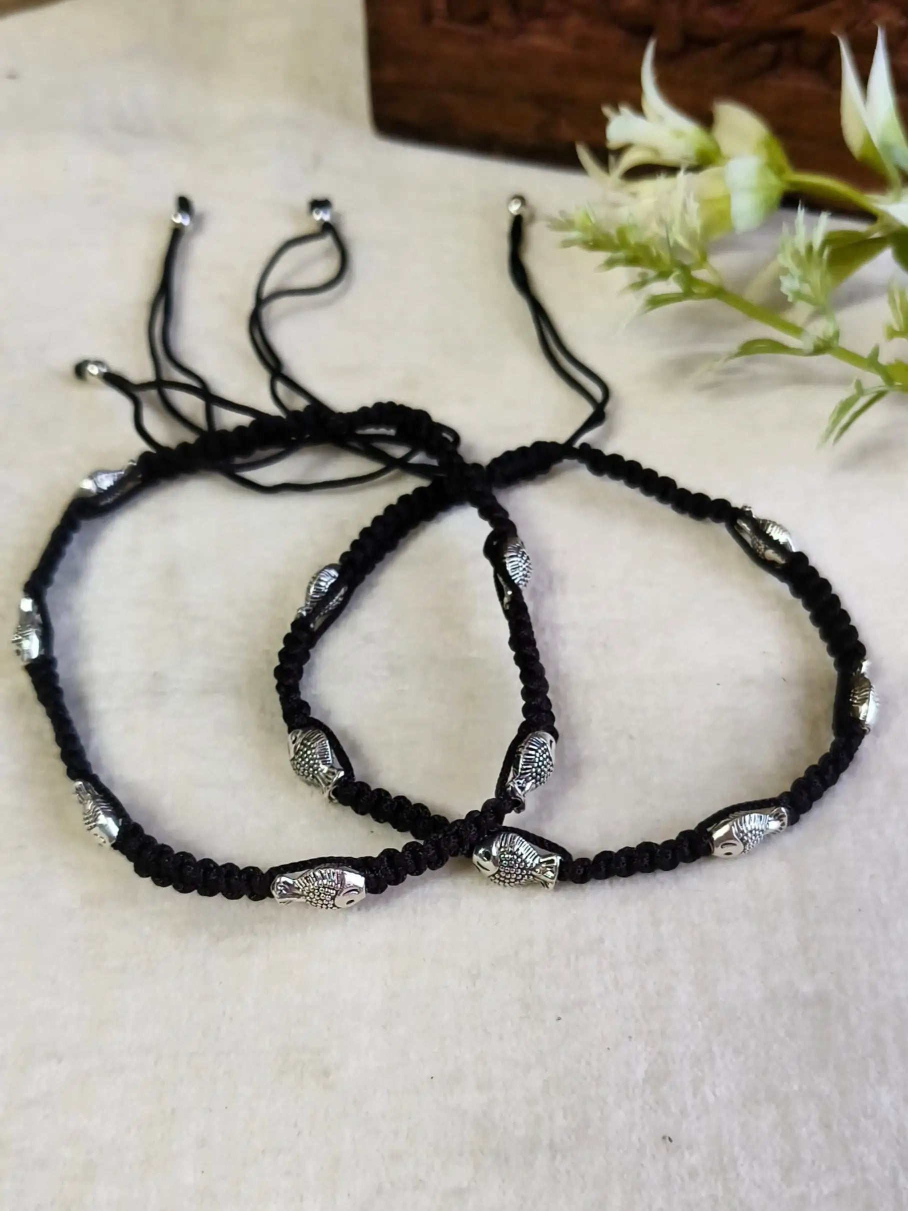 Adjustable Fish Thread Anklet in German Silver | Sarichka Fashion