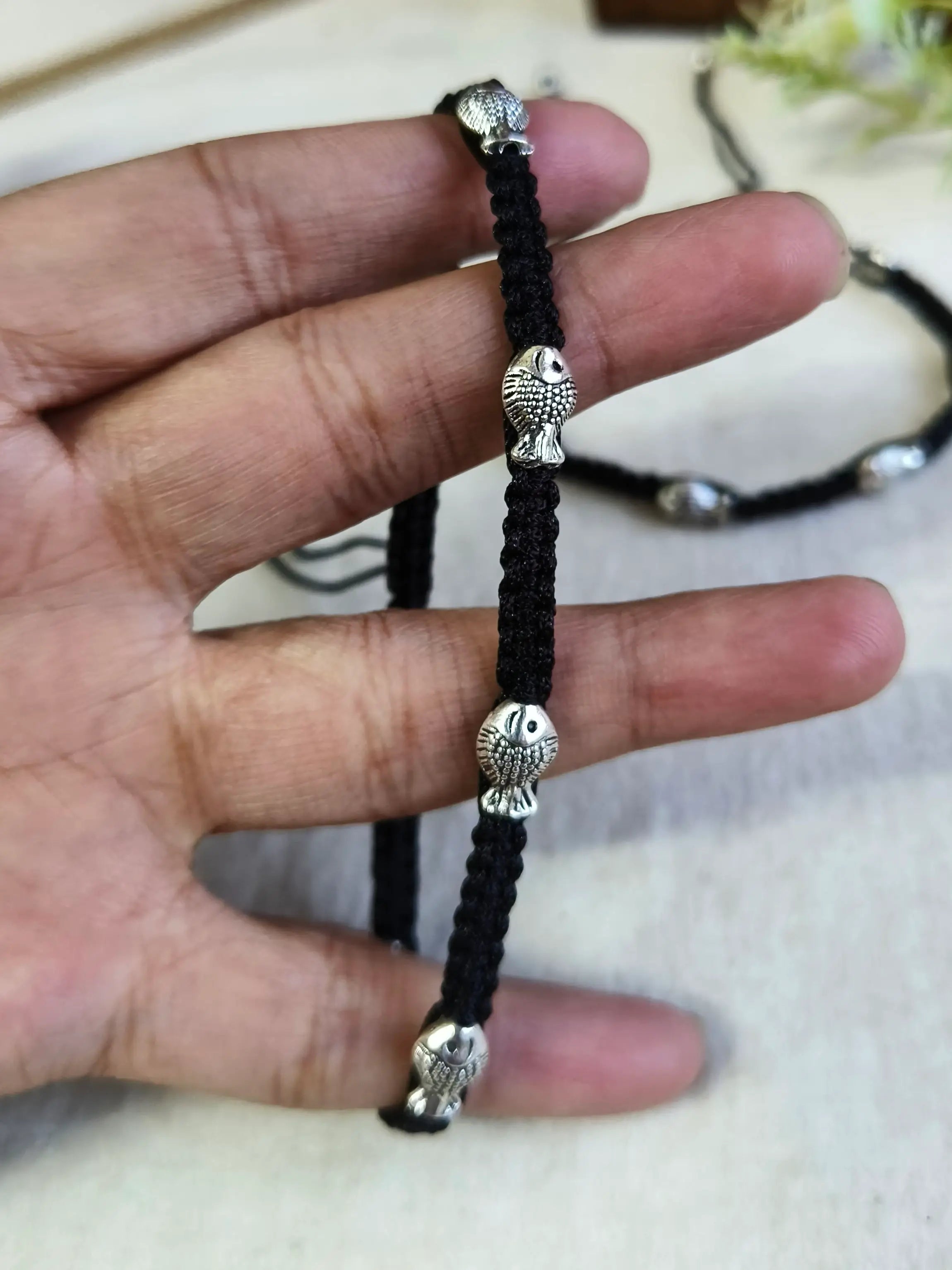 Adjustable Fish Thread Anklet in German Silver | Sarichka Fashion