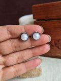 Handmade Oxidised Pearl Stud Earrings | Sarichka Fashion